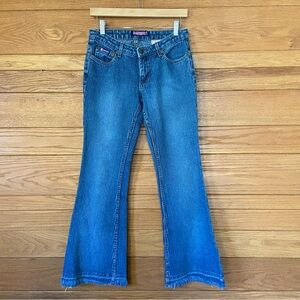 Vintage 90s Y2K Bubblegum herringbone print flare leg low rise jeans